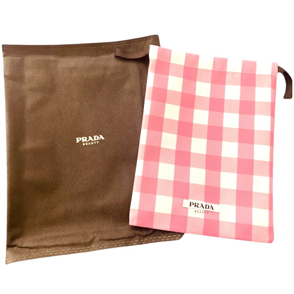 Prada Beauty Pink Gingham Drawstring Bag